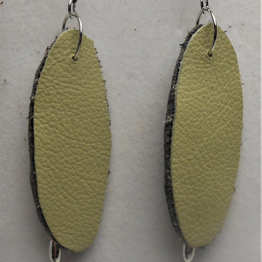 No.1133 Handmade earrings with leather pieces 2 1/2 inches long